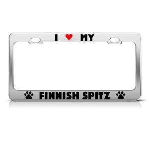 Finnish Spitz Paw Love Heart Dog license plate frame Stainless Metal 