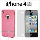 Pink TPU Rubber Soft Skin Case+front film protector For Apple iphone 