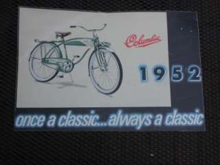 VINTAGE COLUMBIA BIKE BICYCLE 1952 POSTER  
