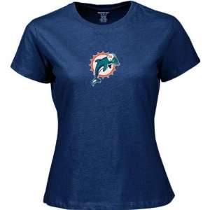 Miami Dolphins Womens Navy Frosted Logo Cap Sleeve Tissue Tee:  