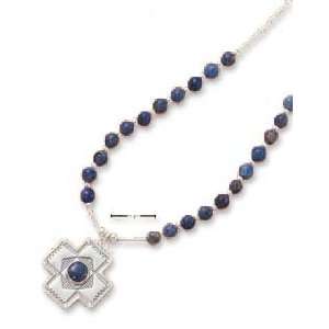  16 In. LS Necklace With Denim Lapis Beads Southwest Cross 