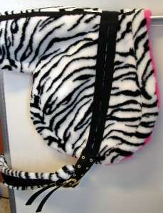 Fleece Zebra & Pink Soft breathable bareback pad girth horse Western 