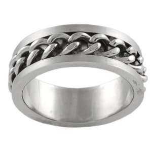  Stainless Steel Embedded Chain Link Flat Band: Jewelry