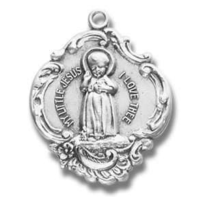 Sterling Silver Medal Large Baroque Infant Jesus Christ God with 18 