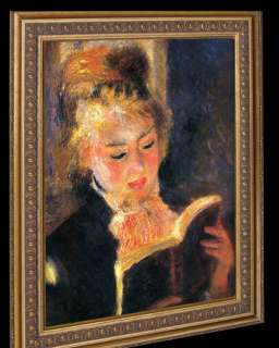 RENOIR WOMAN READING LG FRAMED CANVAS GICLEE REPRO  