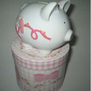 Ceramic Pink Piggy Bank Babys First Bank: Toys & Games