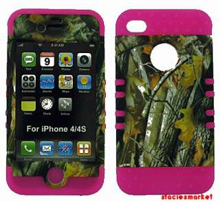 iPhone 4 4S Hybrid Silicone Pink Soft Skin Camo Big Branch Hard Case 