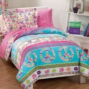  Peace Signs Multicolor Girls 7 Piece Full Comforter Set 