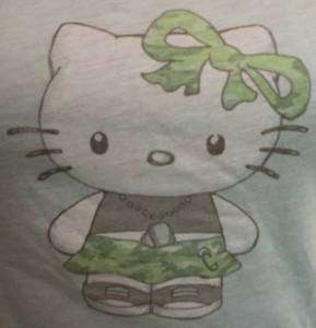 NWT Hot Topic Hello Kitty Light Green Army Punk Punk Camo T Shirt Size 