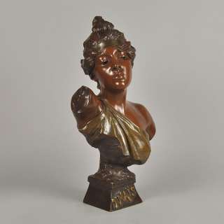 Antique Art Nouveau Bronze Bust Thais by E Villanis  
