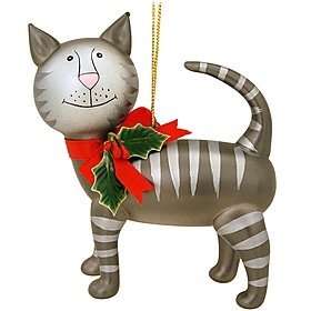  Cat Smokey Grey Striped Glass Ornament