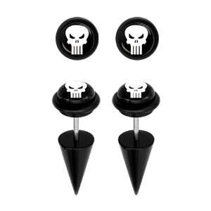  Pair of Black Punisher Skull Logo Cheater Taper Plug 
