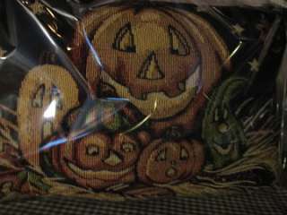 Halloween Tapestry Pillow Jack O Lantern Pumpkins Stars  