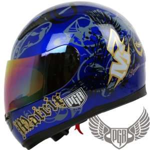 PGR 002 Full Face Motorcycle Helmet DOT Approved (Large, Blue Matrix)