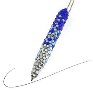  Bling Blue Crystal Pendant Rollerball Pen With 34 Chain 