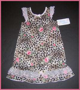 NWT Laura Dare Pink Leopard Roses Nightgown Nightie 3T  