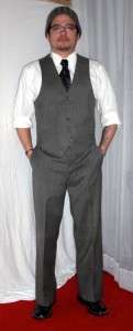 Vintage 70s Wool Brown./Gray SKINNY 3 Piece Suit 39 S waistcoat vest 