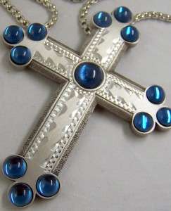 Miraculous Rare Blue Silver Pectoral Cross & Chain  