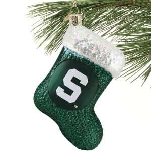  Michigan State Spartans Green Glass Stocking Ornament 