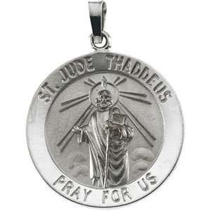 22.00 Mm 14K White Gold St. Jude Thaddeus Medal: Jewelry
