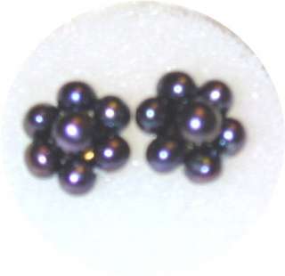 4mm Black Flower Pearl Earring Studsround/round1  