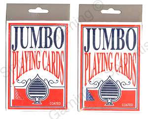 DECKS OF BIG OVER SIZED PLASTIC COATED JUMBO POKER PLAYING CARDS 