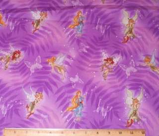Tinkerbell Fairy Leaves Butterfly Lavendar Cotton Fabric yds Disney 