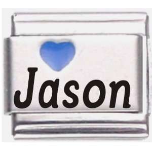  Jason Dark Blue Heart Laser Name Italian Charm Link 