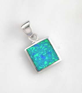 Sterling Silver Blue Opal Square Necklace Pendant 925  