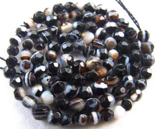 black stripe Agate round faceted gemstone Beads 15 4mm 6mm 8mm 10mm 