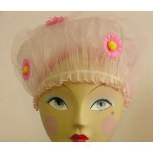 Mimi A La Mode Bouffant Shower Cap   Pink with Pink daisies yellow 
