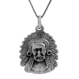  Sterling Silver Native American with Head Dress Necklace 