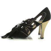 CHANEL Suede Tassel Pumps Heels Shoes Black Gold 38 CC  