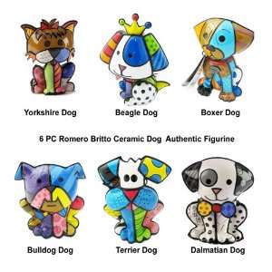  Romero Britto Collectible Ceramic Sculpture 6 Dog Set 