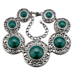    Green Round Silver Pattern Stone Bracelets Pugster Jewelry