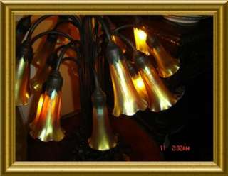   SUPERB!! 18 LIGHT LILY TABLE LAMP 22 HIGH CIRCA 1940S Favrile Shades