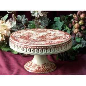  Cake Plate Porcelain   Red: Kitchen & Dining