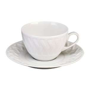  Deshoulieres Louisiane Tea Cup and Saucer, White Embossed 