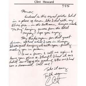  Clint Howard Autographed Signed Handwritten Letter 
