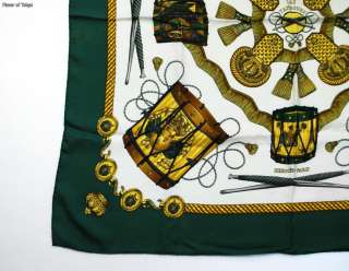 Authentic HERMES Carre Silk 35 Scarf Les Tambours by J.Metz  