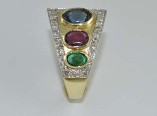 BLUE SAPPHIRE,RUBY,EMERALD and DIAMOND PINKY RING 18K GOLD  