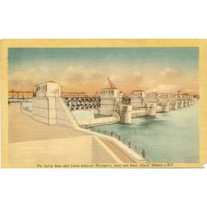 1950s Vintage Postcard   Roller Dam and Locks across Mississippi River 