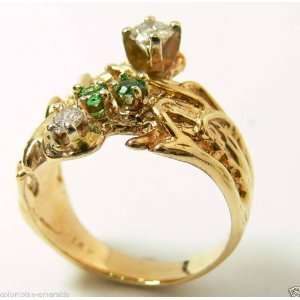 Colombian Emerald & Diamond Ring 14k Yellow Gold