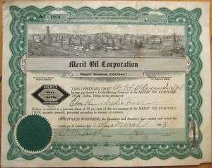 1923 Stock Certificate/Profit Sharing   Merit Oil Corp.  