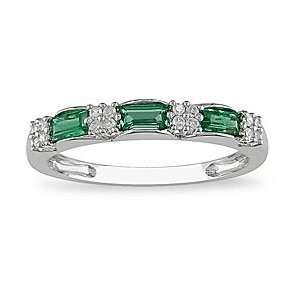  1/10ct Diamond and Emerald Ring in 10k White Gold Jewelry