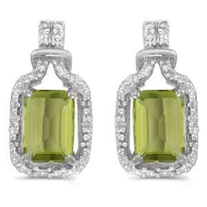  August Birthstone Emerald cut Peridot And Diamond Earrings Jewelry