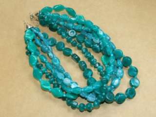 Vintage 6 Strand Blue Green Swirled Lucite Beaded Necklace *  
