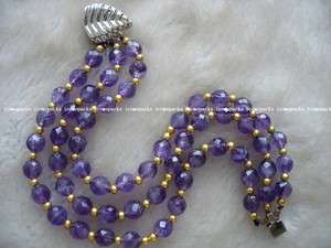 charming! 7.5 3rows nature amethyst round faceted brac  