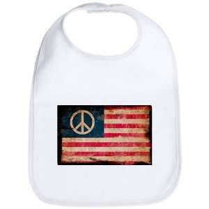    Baby Bib Cloud White Worn US Flag Peace Symbol 