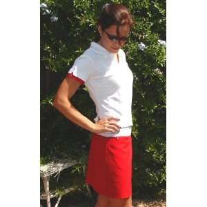 Caitlin Womens Golf Skort by Swingchick Golf (Color=Red/White w/ Sky 